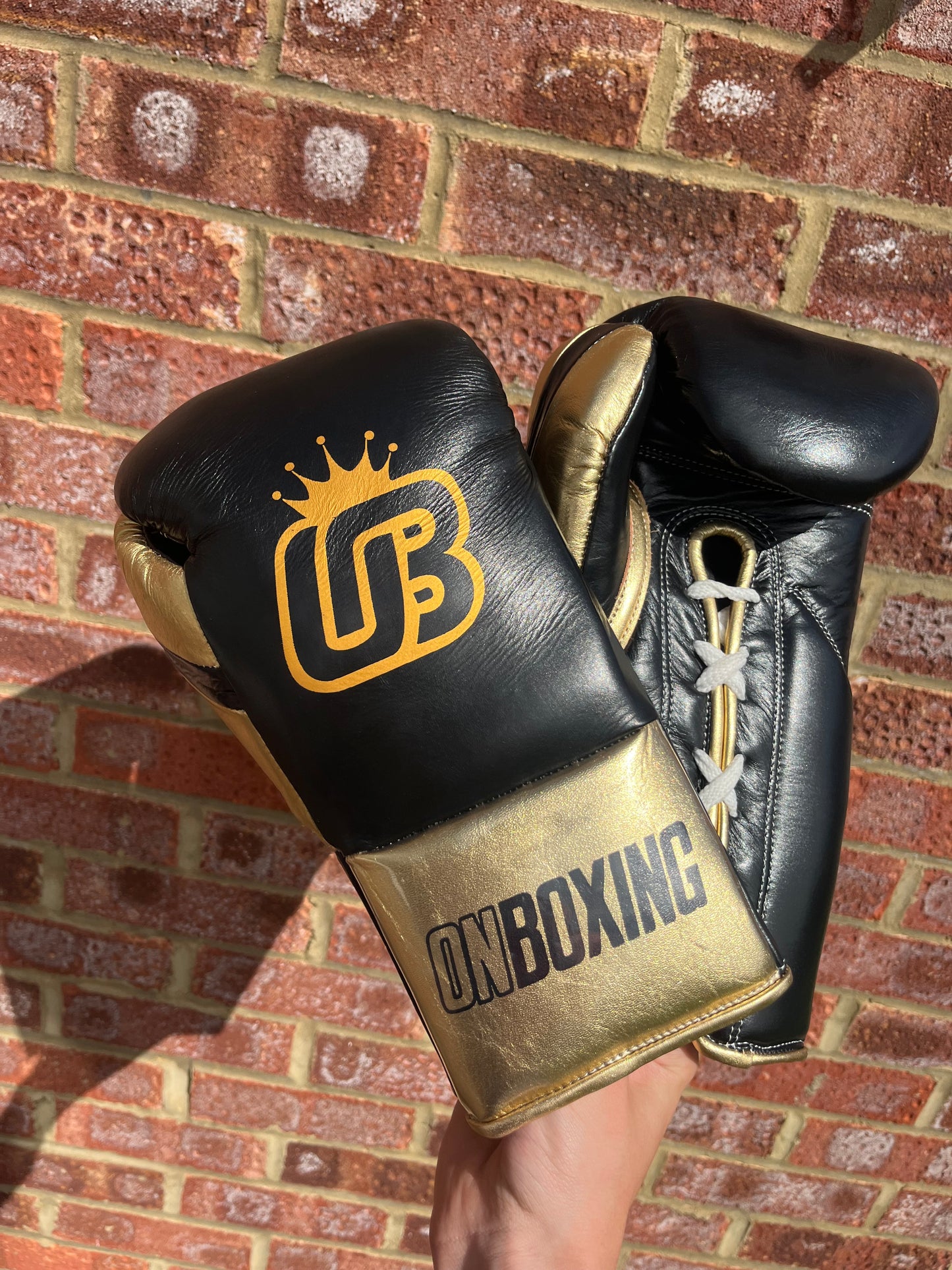 on boxing ob1 10oz lace up boxing gloves - black / gold
