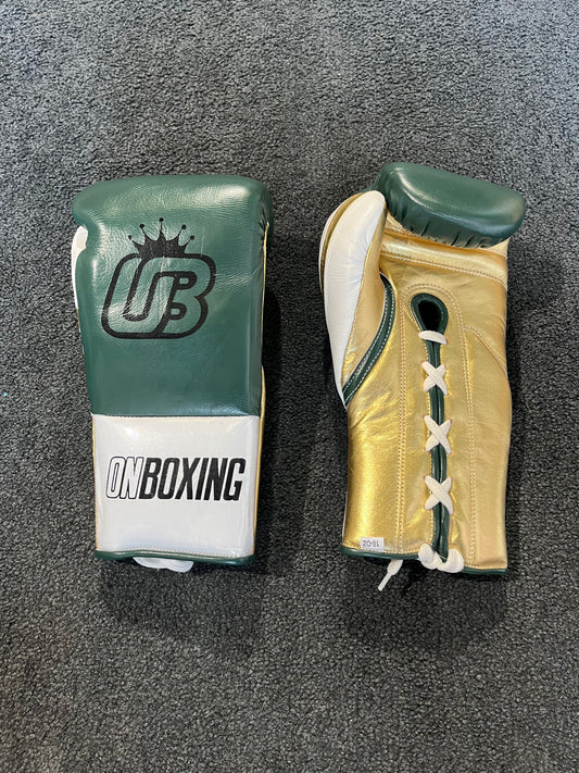 on boxing ob1 10oz lace up boxing gloves - green / gold