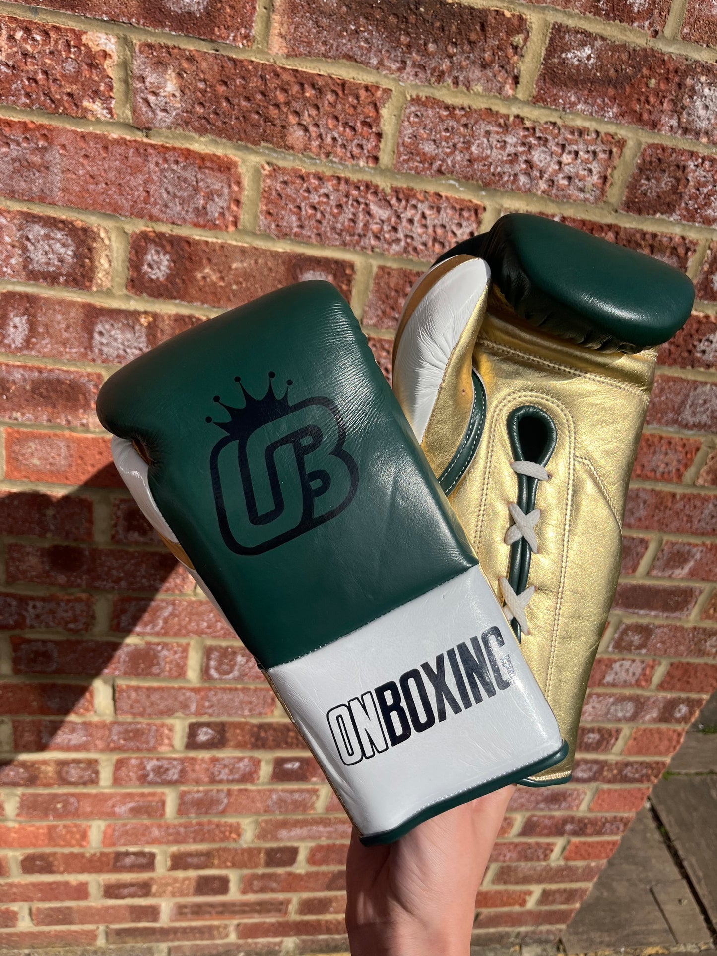 on boxing ob1 10oz lace up boxing gloves - green / gold